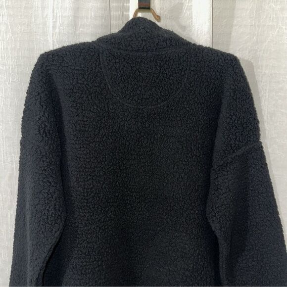 aerie S Black Fluff Quarter Snap Front Lightweight Sherpa Pullover Sweatshirt - Picture 5 of 14